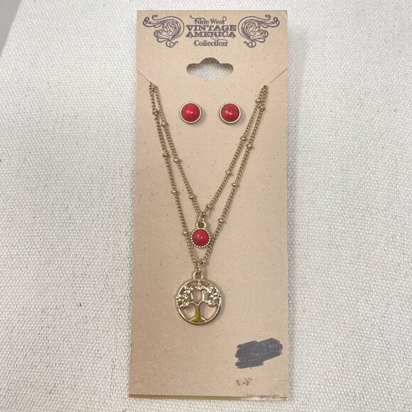 Nine West Vintage‎ America Tree of Life Necklace Set with Matching Earrings New - Picture 1 of 6